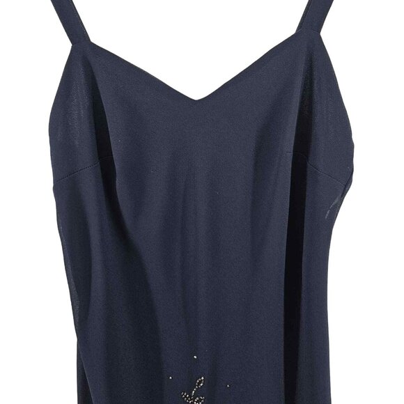 R&M Richards Beaded Slip Chiffon Dress Size 16 Navy Blue - Picture 7 of 8
